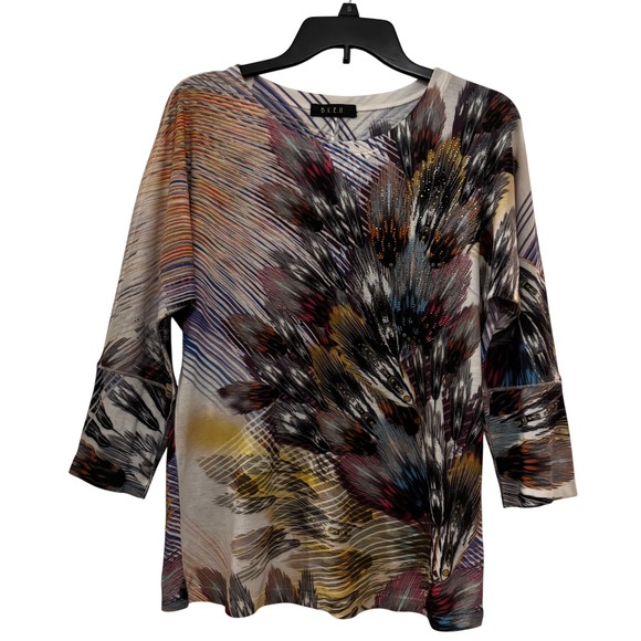 B.L.E.U Tops - B.L.E.U Velvet Women's Top Medium 3/4 Sleeve Peacock Sparkle